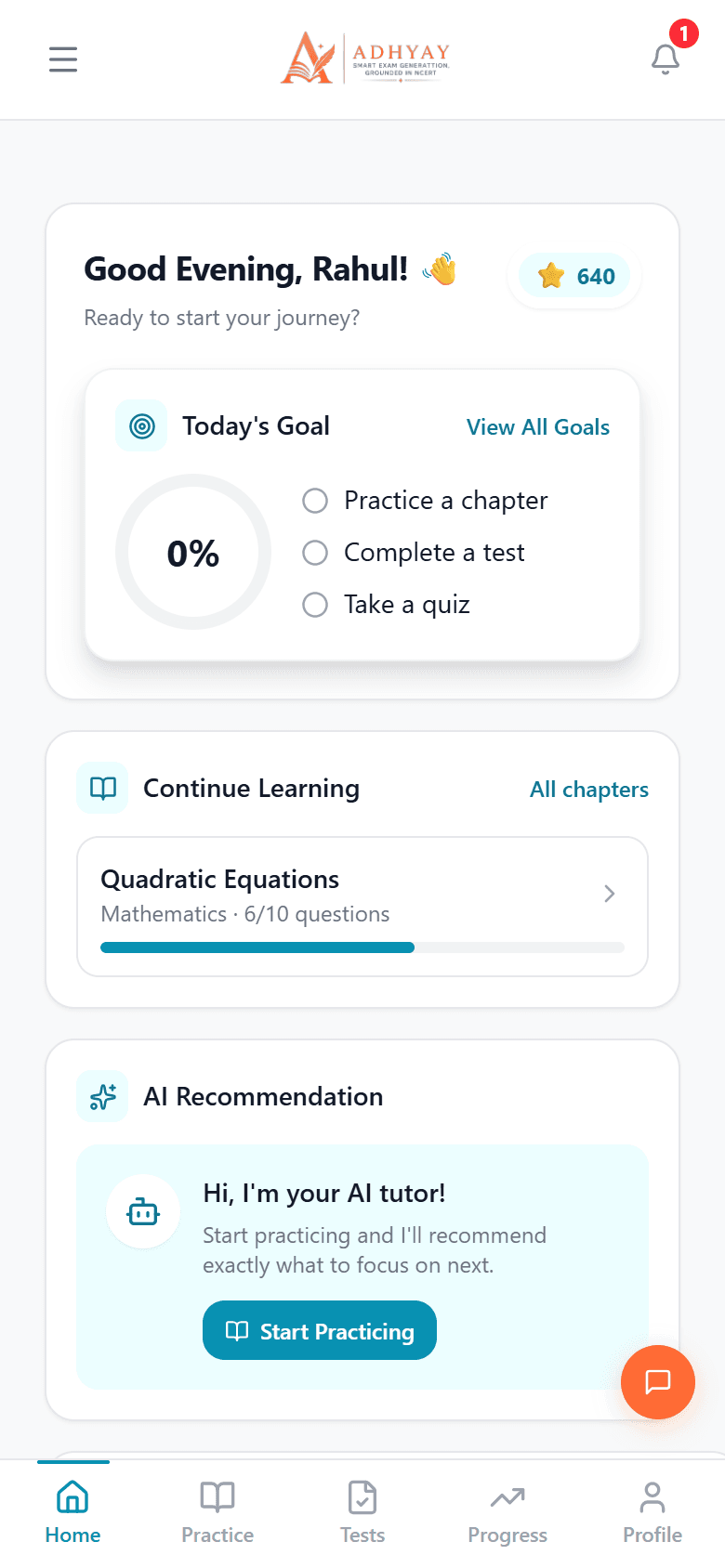 Adhyay Student Dashboard on mobile